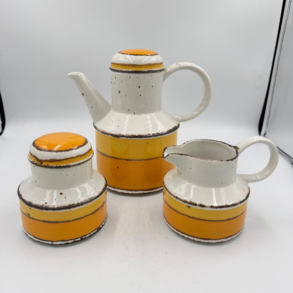 Vintage‎ Midwinter Stonehenge Sun Coffee Pot Creamer Sugar Set 1970s England